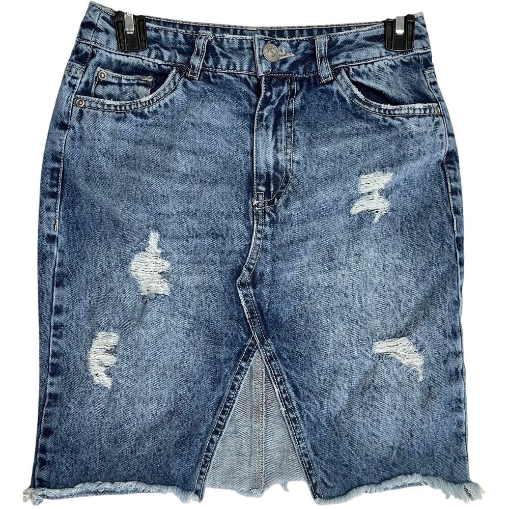 Divided by HM Denim Skirt Womens Size 4 Blue Slits 100% Cotton Distress Y2K